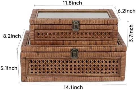 DECOR4SEASON Set of 2 Rattan and Cane Stacking Boxes,Brown,12"&14" - Image 2