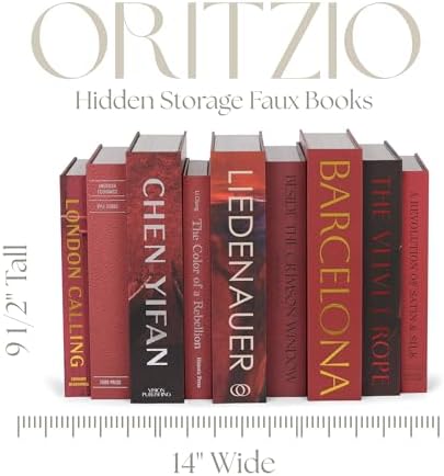 ORITZIO Red Faux Books Set of 9 - Hidden Storage Fake Books for Coffee Table Decor, Home Staging, Interior Design & Fashion Books - Image 4