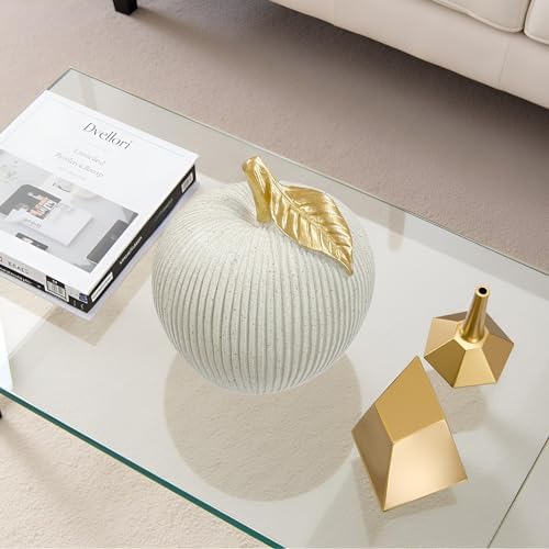 Gray-White Apple Figurine with Gold Leaf, Resin Apple Sculpture for Modern Home Decor, Decorative Fruit Statues Ornament for Kitchen, Living Room, Coffee Table & Shelf Styling - Image 2