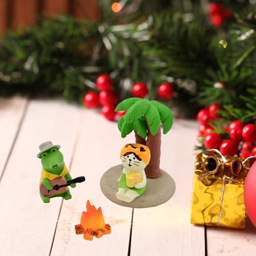 Mevodeata Cute Mini Cat Figurine with Coconut Tree Figurine for Office Home Decor - Cute Cat Gift for Cat Lovers - Image 3