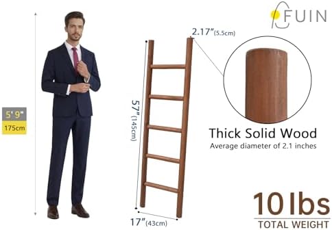FUIN Blanket Ladder, 57in Rustic Solid Wood Decorative Ladder, Dark Brown - Image 5