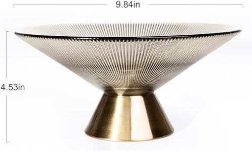 Tapered Glass Decorative Bowl(Coffee Brown) ,9.8 Inches Handblown Striped Design Glass Bowl with Rust Resistant Metal Base,Decor Fruit Bowl for Home Decor,Table Centerpiece,Kitchen Island,Dining Decor - Image 5