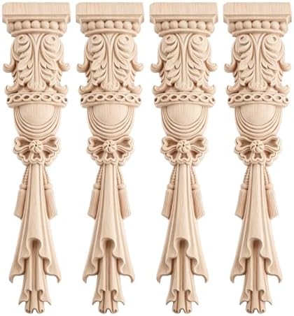4Pcs Wood Carved Appliques Onlays Unpainted Carving Decals Mouldings Trim by MUXSAM