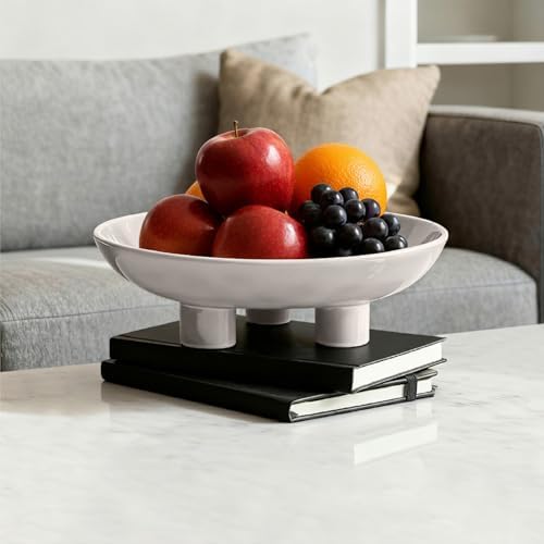 Three-Leg Ceramic Fruit Bowl, 10 Inch Oval Serving Dish for Kitchen Counter, Candy or Key Holder, Home Decor Accent White - Image 3