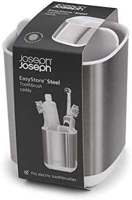 Joseph Joseph EasyStore Stainless-Steel Toothbrush Holder Bathroom Storage Countertop Organizer Caddy, Small - Image 3
