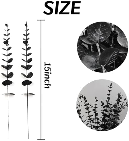 TIHOOD 14PCS 15” Black Eucalyptus Stems Artificial Eucalyptus Leaves Branches Fake Eucalyptuses Decor Faux Eucalyptus leaf Stem for Halloween Autumn Fall Floral Arrangement Wedding Bouquet Home Office - Image 2