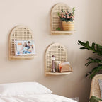 Rattan Wall Shelf Set of 3, 7''Natural Rattan Shelves with Wicker Decor, Boho Decor Small Floating Shelves for Wall, Arched Shelf for Plant Figurines Display,Mini Shelves for Knick Knack Storage - Image 2