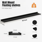 48inch Long Floating Shelves for Wall Decor, 5-Set Shelves with Lip, Black - Image 3