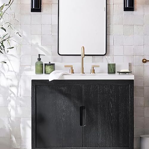 4PCs Heavy Weight Decent Glass Bathroom Accessories Set with Decorative Pressed Pattern - Includes Hand Soap Dispenser & Tumbler & Soap Dish & Toothbrush Holder (Green) - Image 4