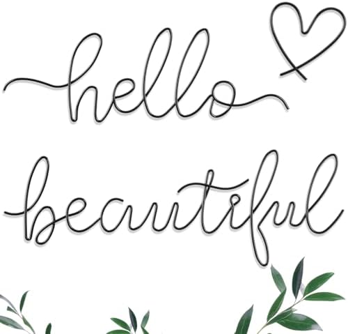 Hicarer Metal Hello Beautiful Wall Art Minimalist Wall Decor, Black by Hicarer