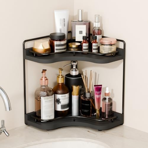 2-Tier Corner Bathroom Counter Organizer for Storage, Black by Unknown
