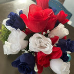 Admired By Nature 14 Stems Artificial Flower Rosebuds Patriotic Memorial Bouquet Cemetery Decorations for Grave, Spring Faux Flower Arrangement, Memorial Day, Veterans Independence Day, Red White Blue - Image 3
