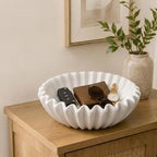 Large Ceramic Fruit Bowl Ivory Decorative Bowl for Coffee Table Entryway Kitchen Modern Home Decor Centerpiece 9.5 Inches Ruffle Fluted Scalloped Bowl - Image 5
