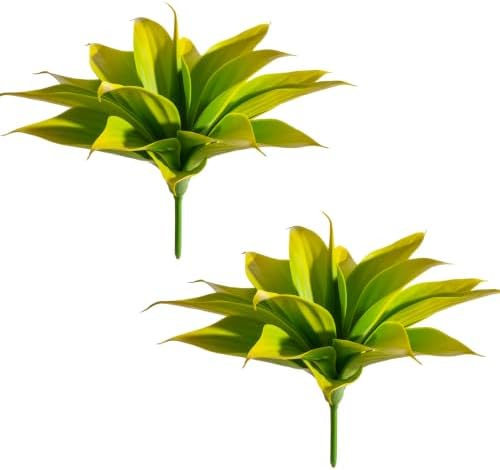 Artificial Agave Faux Agave 12.2In Fake Greenery Outdoor Artificial Plant Fake Plant for Indoor Home Decoration Plastic Plant Outdoor Decor Front Porch Decor Simulation Plants(Yellow,2Pack) by ENALGRE