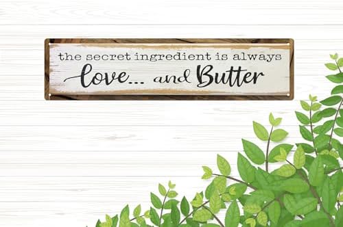 CSWLJS Metal Signs The Secret Ingredient Is Always Love and Butter Sign Funny Kitchen Sign Funny Farmhouse Wall Kitchen Decor Rustic Kitchen Wall Decoration 4x16 in - Image 6