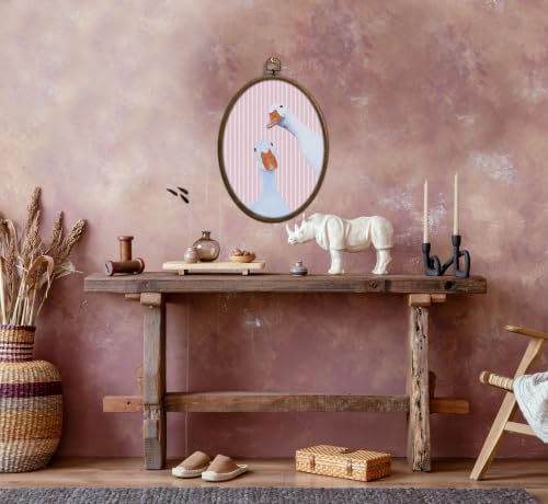 Whimsical Pink Stripe Goose Art, Cottage Core Oval Wall Decor, Waterproof - Image 3