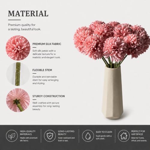 Mandy's 12pcs Artificial Dusty Pink Ball Chrysanthemum Flowers - Image 4