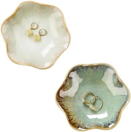 JAMEND CLXP Lotus Leaf Shape Ring Holder Dish, Small Key Bowl, Ceramic Trinket Tray Jewelry Dish Organizing Necklace Earrings for Mom Friend Sister. All Jewelries Are NOT Included. Crystal Green. - Image 7