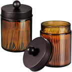 Amolliar Amber Glass Apothecary Jars Qtip Holder w/Metal Lids,Bronze 2pc by Amolliar