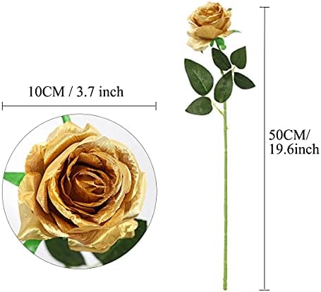 10pcs Gold Roses Artificial Flowers, Realistic Faux Rose with Long Stem - Image 4