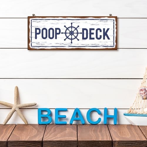 Jetec POOP DECK Sign Nautical Bathroom Wall Decor,White - Image 3
