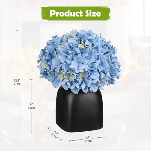 Briful Blue Hydrangea Artificial Flowers in Ceramic Vase, Black Vase Farmhouse Centerpieces for Tables, Dining Table Vase with Fake Flowers for Home Decor Indoor Kitchen Living Room - Image 3