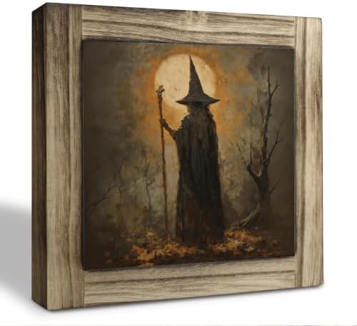 Moonlit Witch Wood Plaque Sign, Gothic Halloween Mantel Art Decor 31 by XJCUG