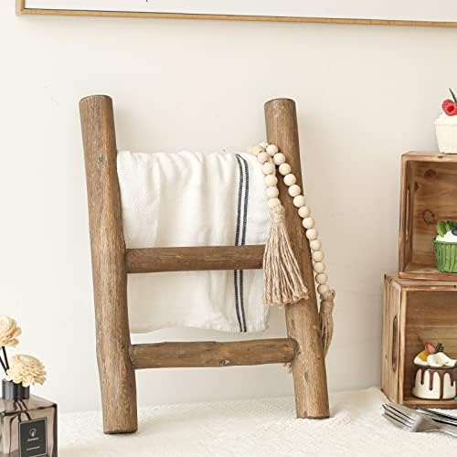 FUIN Tea Towel Ladder, Mini Rustic Solid Wood Decorative Ladder, Brown - Image 2