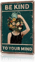 Wall Decor Art Vintage Tin Metal Sign Be Kind to Your Mind Plants Decors Poster Boho Room Decor Aesthetic for Home Bedroom Office Women Gifts 8X12 Inches by Azppan
