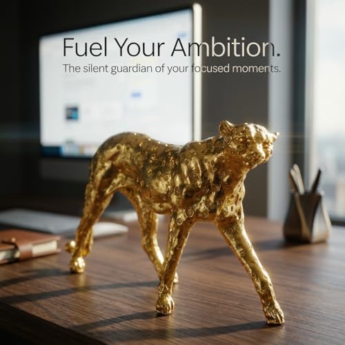 Cheetah Statue Gold Home Decor Walking Leopard Figurines - Image 3