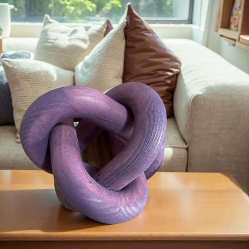 Wood Knot Chain Link Decor - 3 Link Boho Wooden Hand Carved Decorative Wooden Links Knots for Coffee Table Entryway Modern Farmhouse Shelf Decoration (Purple) - Image 4