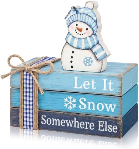 4 Pcs Snowman Christmas Decoration Blue Christmas Tabletop Signs by Anglechic