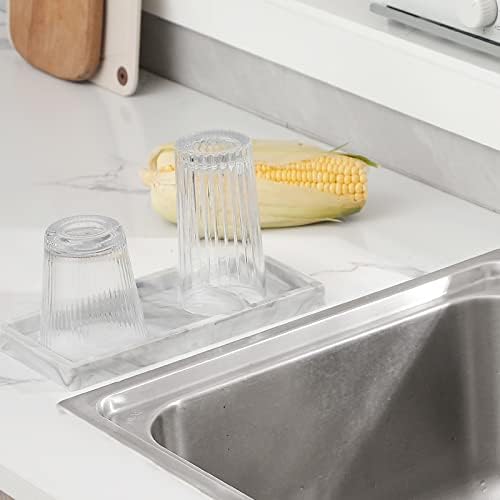 Silicone Bathroom Vanity Tray Dish Soap Holder Sink Organizer, Marble Grey - Image 7
