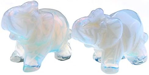 Jovivi 2pcs Opalite Crystal Elephant Decor Carved Gemstones Figurine 1.5'' - Image 3