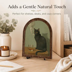 Wooden Sign with Stand Decoration, Black Cat Decor Arched Wooden Frame Tabletop Sign, Vintage Gothic Cat Portrait Shelf Decor for Bedroom Living Room Desk Bookshelf Mantel Office - Image 2