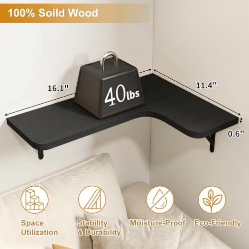 Fixwal Conner Shelves Wall Mounted for Decor, Black Set of 5 - Image 3