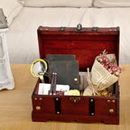 Vintage Wooden Treasure Chest Decorative Box with Lock,Oxblood - Image 7
