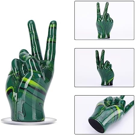 LCCCK Emerald Green Home Decor Peace Symbol Statue, Creative Hand Gesture Peace Sign Decor, Emerald Green Fingers Sculpture for Living Room Bedroom Coffee Table, Desktop, Bookshelf - Image 3