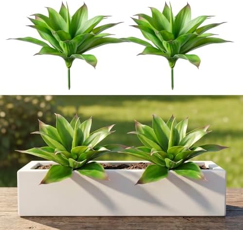 Artificial Agave Faux Agave 16.5In Fake Greenery Outdoor Artificial Plant Fake Plant for Indoor Home Decoration Plastic Plant Outdoor Decoration front porch decor Simulation Plants 2Pack,Green by ENALGRE