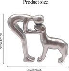 Silver Human and Dog Statue Decoration, Cute Pet Sculpture Home Decor Tabletop Ornament Office Living Room Bedroom Home, for Dog Lovers Friends Family Decoration - Image 2