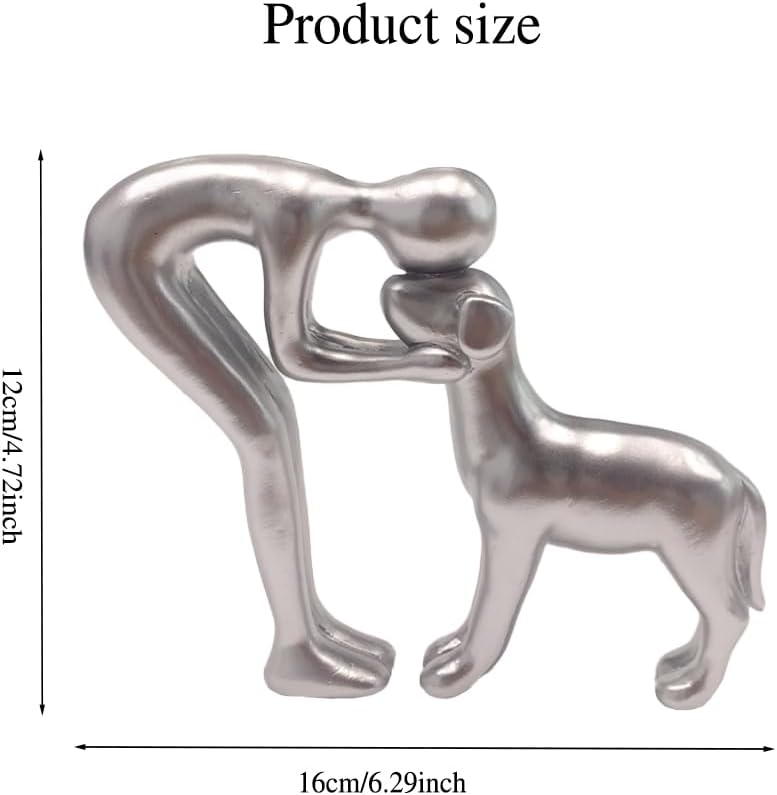 Silver Human and Dog Statue Decoration, Cute Pet Sculpture Home Decor Tabletop Ornament Office Living Room Bedroom Home, for Dog Lovers Friends Family Decoration - Image 2