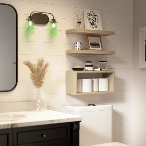 RICHER HOUSE 3-Set Floating Shelves, Natural Bathroom Shelf Over Toilet - Image 6
