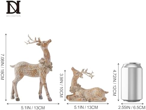 DN DECONATION 2pcs Reindeer Christmas Figurines, Tabletop Christmas Decor - Image 3
