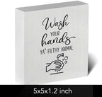 Funny Rustic Bathroom Decor Wooden Box Sign 5x5 Inch - "WASH YOUR HANDS YA' FILTHY ANIMAL" Humorous Restroom Shelf Table Decoration for Home - Image 2