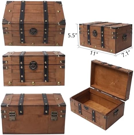 Vintage Wooden Treasure Chest - Decorative Pirate Box,11",Brown - Image 2