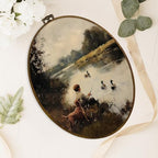 dvhdajed Mallard Duck Boy Fishing Oval Wall Art Decor,Rustic Farmhouse Duck Hunting Framed Canvas Art,Country Dog and Boy Nature Aesthetic Wall Hanging Decor for Boys Room Bedroom Bathroom,8.7x11.3 - Image 4