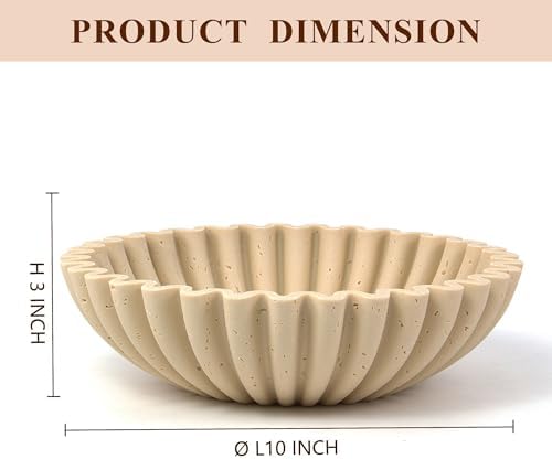 YMXYJM Large Decorative Bowl, Modern Handicraft Bowls for Home Decor, Decorative Fruit Bowl for Kitchen Counter, Ruffle Decor, Stylish Key Bowl for Entry Table, Artificial Travertine Beige - Image 2