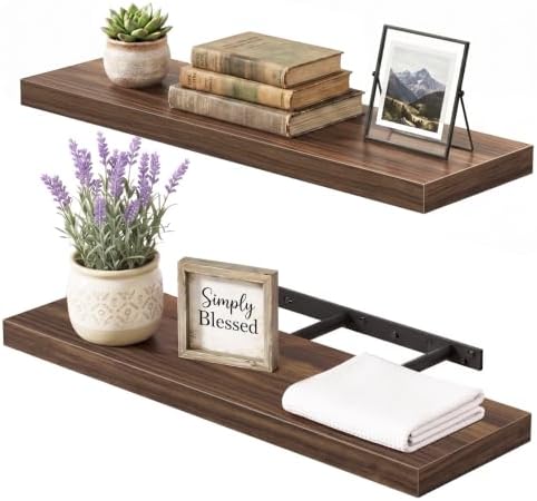 Fixwal Floating Wall Shelves for Decor (Walnut, Set of 2, 22Inch) by Fixwal