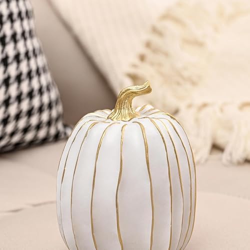 FESTGLOX Fall Pumpkin Decor, 2Pcs Resin Thanksgiving Fake Pumpkin Figurines - Image 5