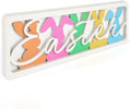 Vintage Happy Easter Decorations for Office, Home, Table, Mantel, Shelf, Desk, 3 1/2 x 11 Inch Retro Bunny Sign, Wooden Spring Bunnies Decor Sign, Farmhouse Pink Decoration (Colorful Bunnies) by COCHIE